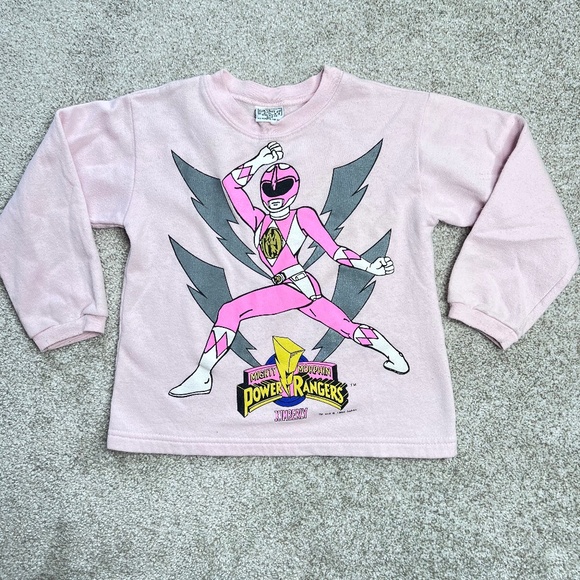 Vintage 1994 Mighty Morphin Power Rangers Pink Graphic Sweater Girls 6 7 - Picture 1 of 5